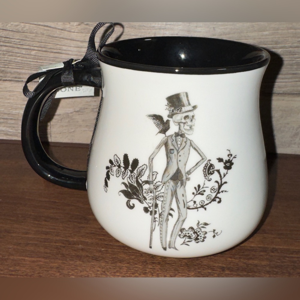 Elegant Black and White Skeleton Mug Spooky Night Halloween  by Potter's Studio